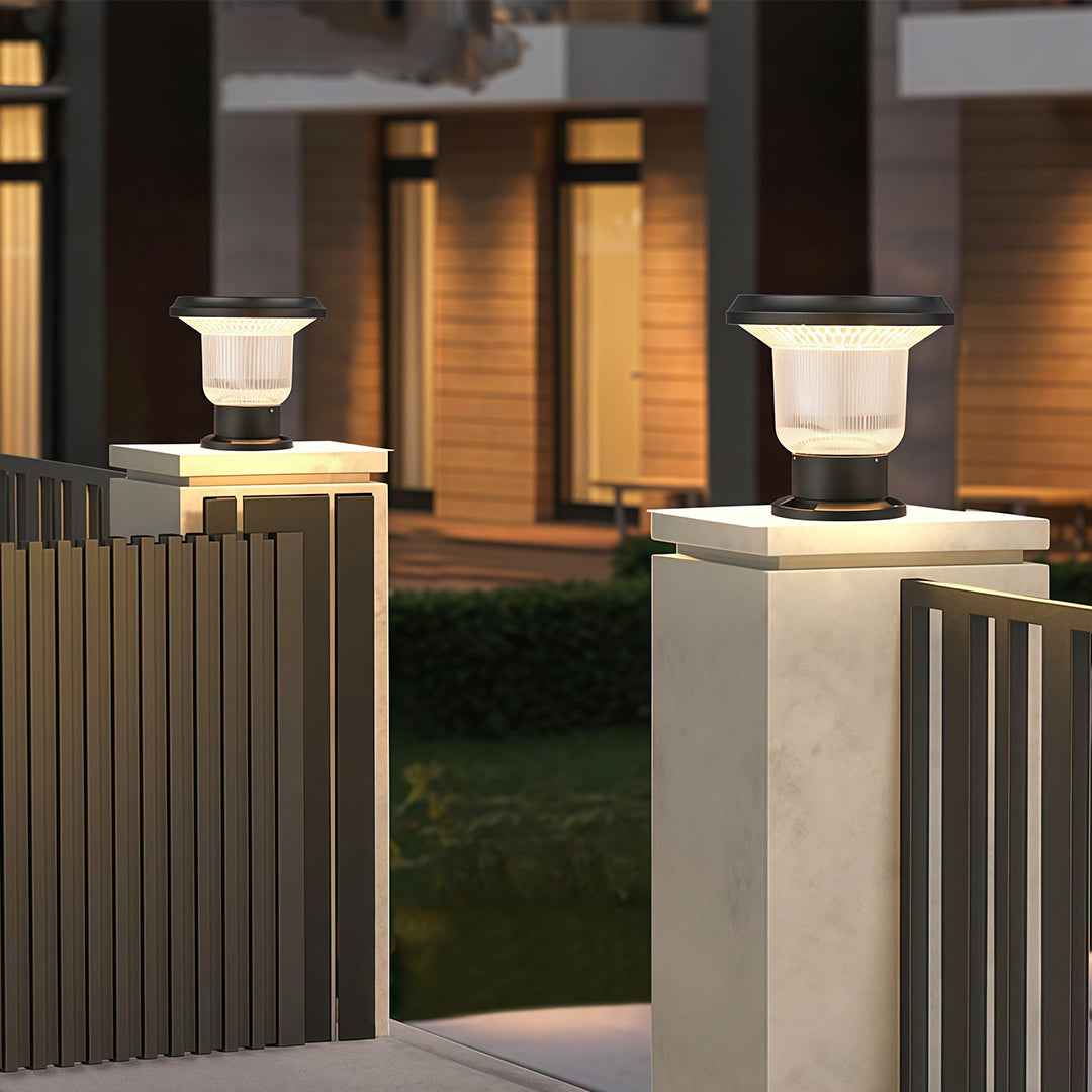 Outdoor Pillar Light — Aluminum, Solar or Hardwired E27, IP65 Weatherproof, Black / Gray