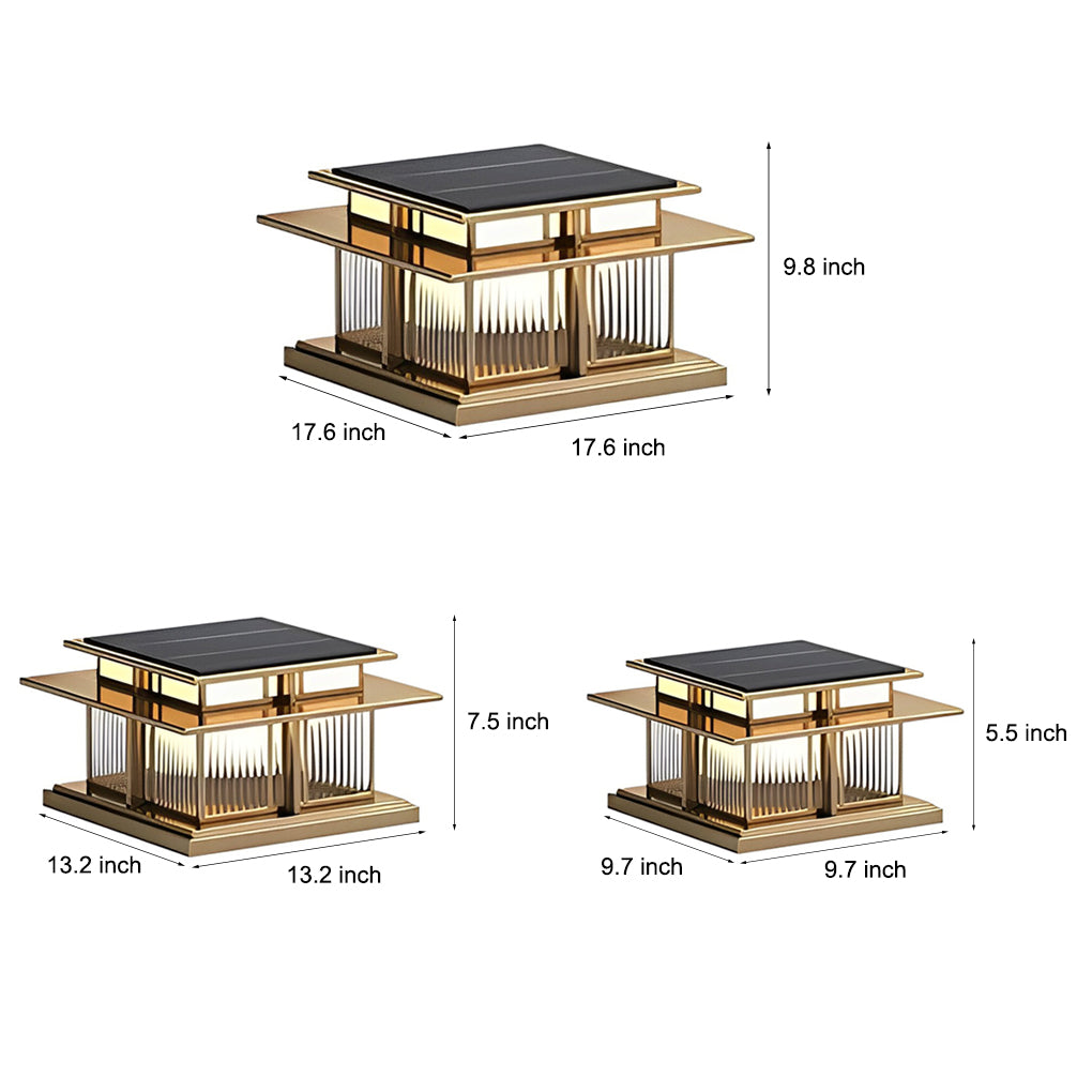 Modern Square Outdoor Pillar Light — Stainless Steel & Copper, LED 3000K, IP65, Brass or Black, Solar or Hardwired