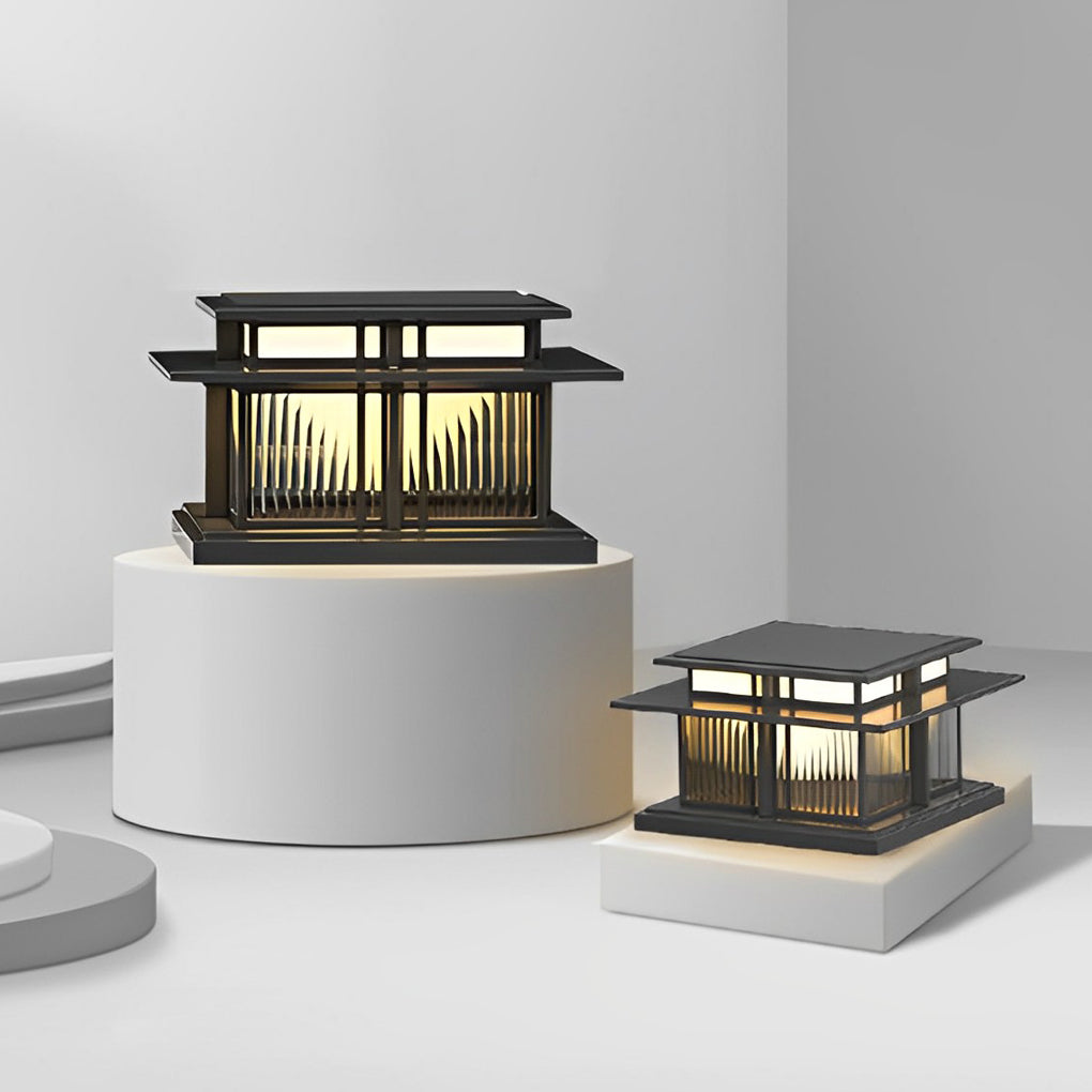 Modern Square Outdoor Pillar Light — Stainless Steel & Copper, LED 3000K, IP65, Brass or Black, Solar or Hardwired
