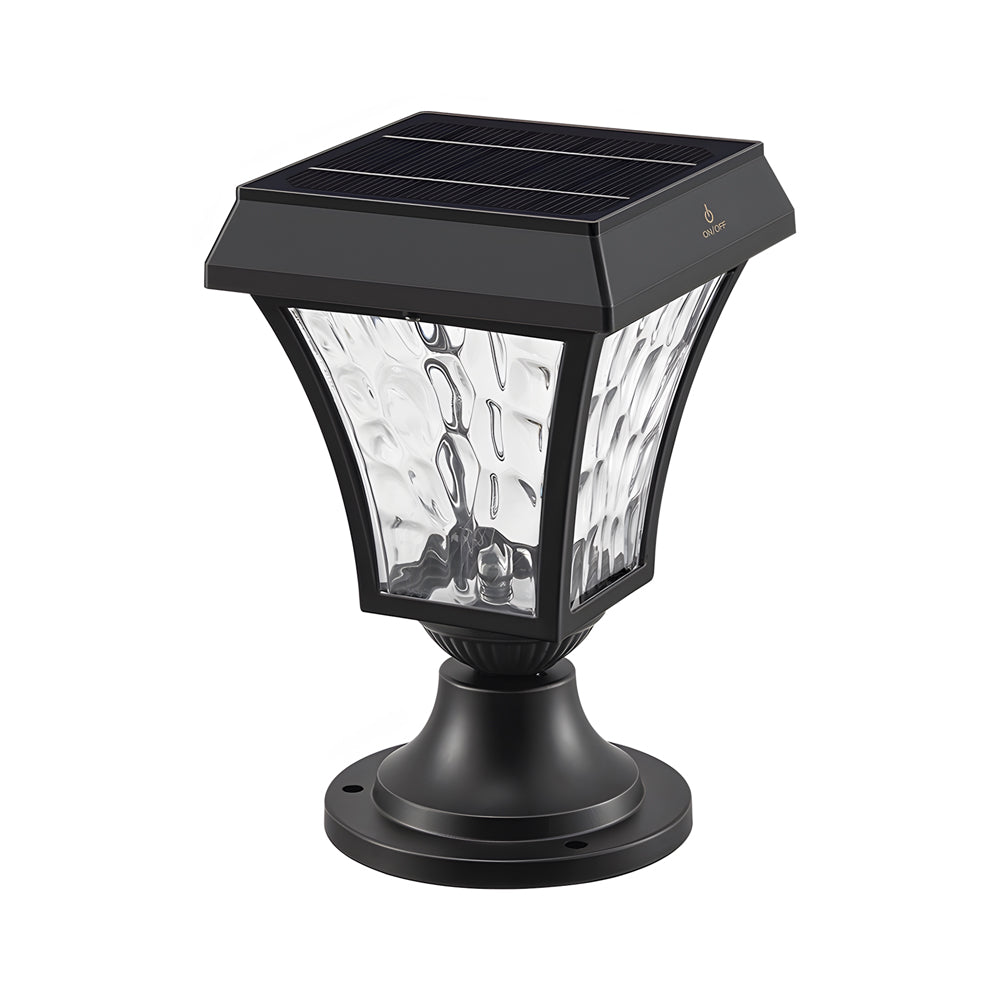 Rustic Solar Lantern Post Cap Light — Die-Cast Aluminum, Rippled PC Shade, LED, IP55, Dusk-to-Dawn, 3000K / 6000K
