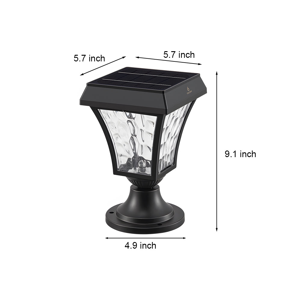 Rustic Solar Lantern Post Cap Light — Die-Cast Aluminum, Rippled PC Shade, LED, IP55, Dusk-to-Dawn, 3000K / 6000K