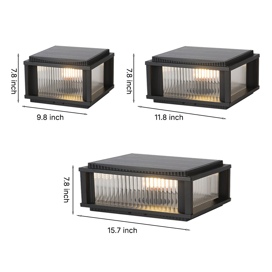 Retro Square Outdoor Solar Pillar Light — Aluminum & Glass, Dual-Mode, Three-Color Dimming, IP54, E26