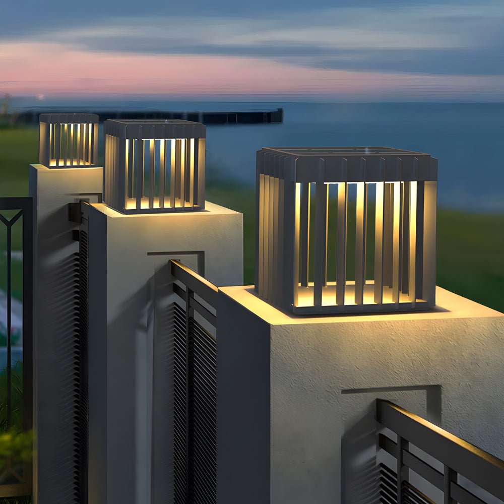 solar powered black square pier mount outdoor post light for gardens