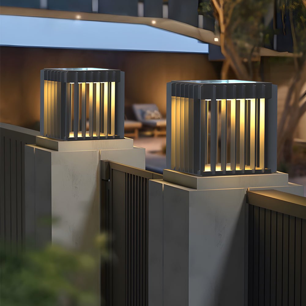 solar powered black square pier mount outdoor post light for gardens