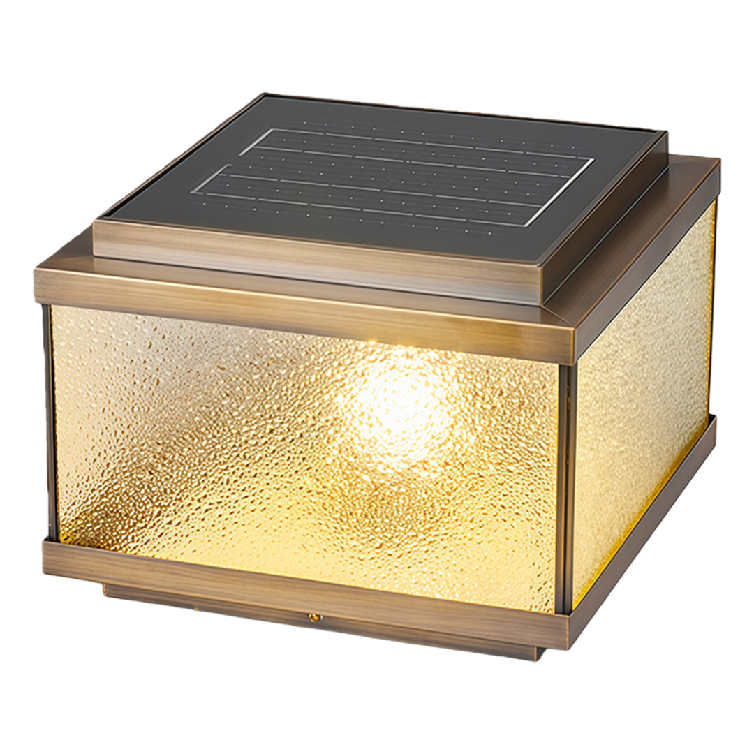 All-Copper Garden Pillar Light — Transparent Glass, Solar / Hardwired, Three-Color Dimming, Remote, 2200mAh, 4 Sizes