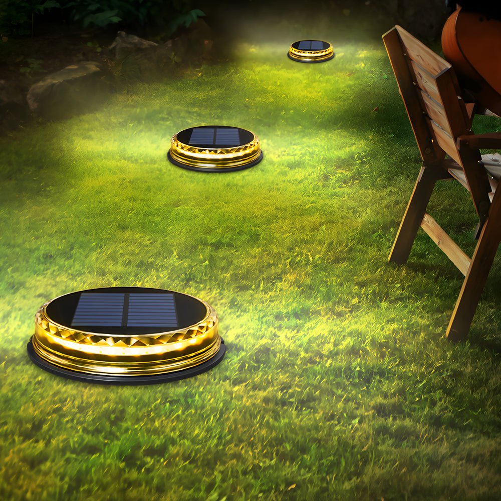 Black Solar Disc Pathway Lights, 4-Pack — LED, IP65 Weatherproof, Dusk-to-Dawn