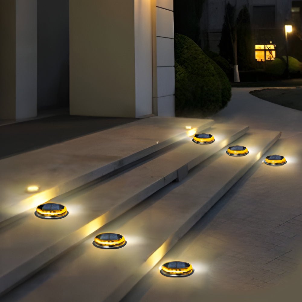 Black Solar Disc Pathway Lights, 4-Pack — LED, IP65 Weatherproof, Dusk-to-Dawn