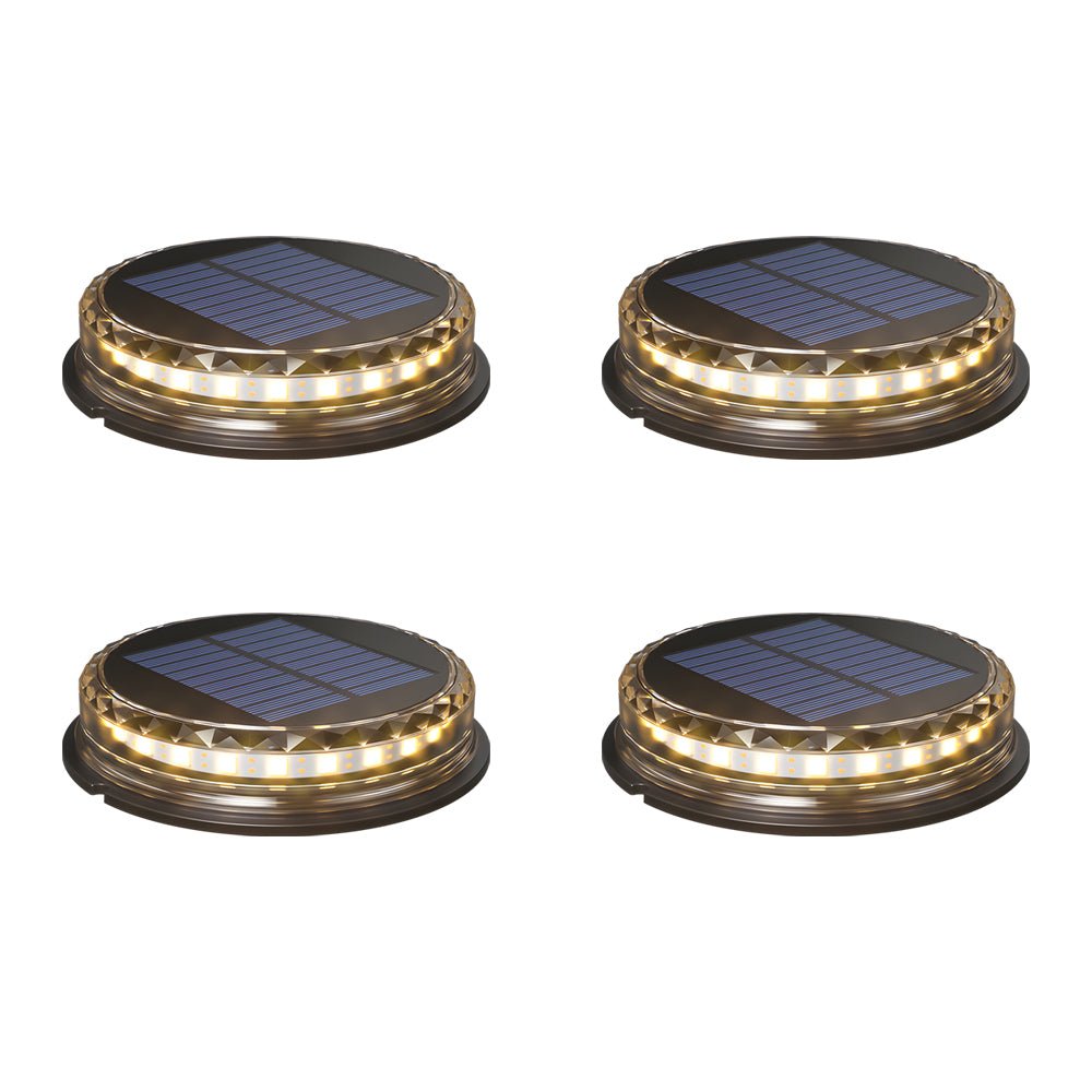 Black Solar Disc Pathway Lights, 4-Pack — LED, IP65 Weatherproof, Dusk-to-Dawn