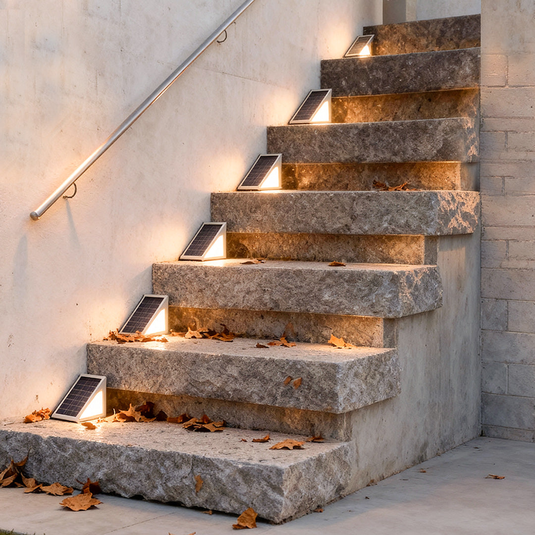 Modern Triangle Solar Step Light — PC/ABS, Dual 0.6W LED, Dual Color Temperature, IP65 Weatherproof
