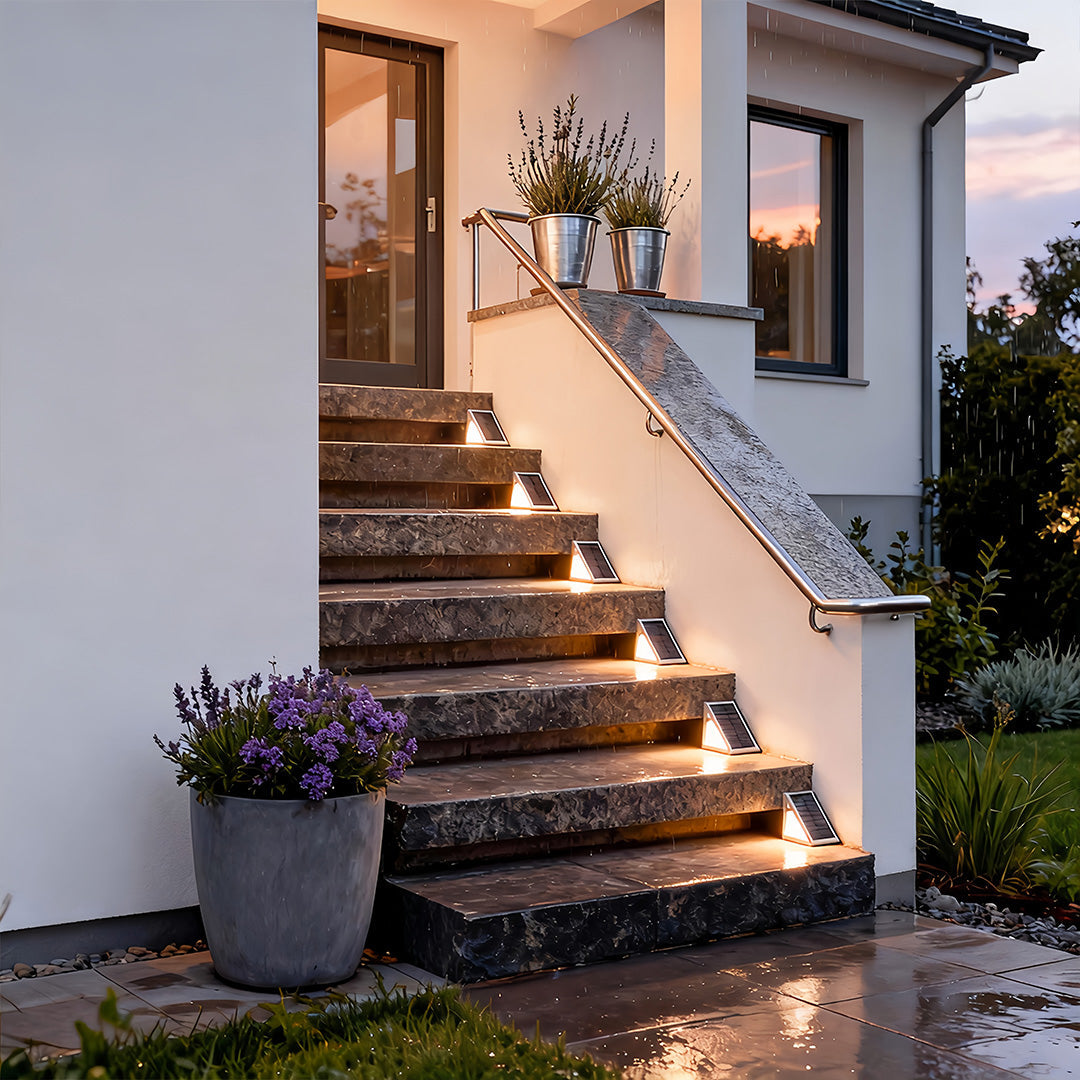 Modern Triangle Solar Step Light — PC/ABS, Dual 0.6W LED, Dual Color Temperature, IP65 Weatherproof