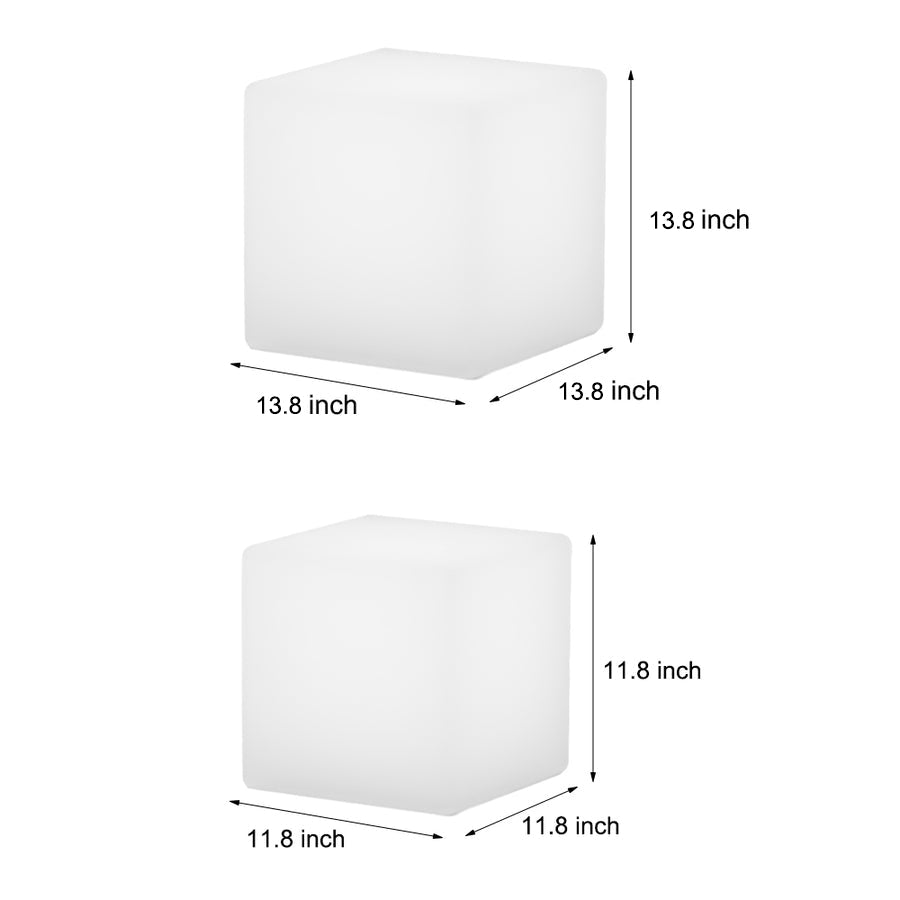 Luminous LED Cube Outdoor Floor Light — White PC, Solar / USB / Hardwired, IP54, 11.8" or 13.8"