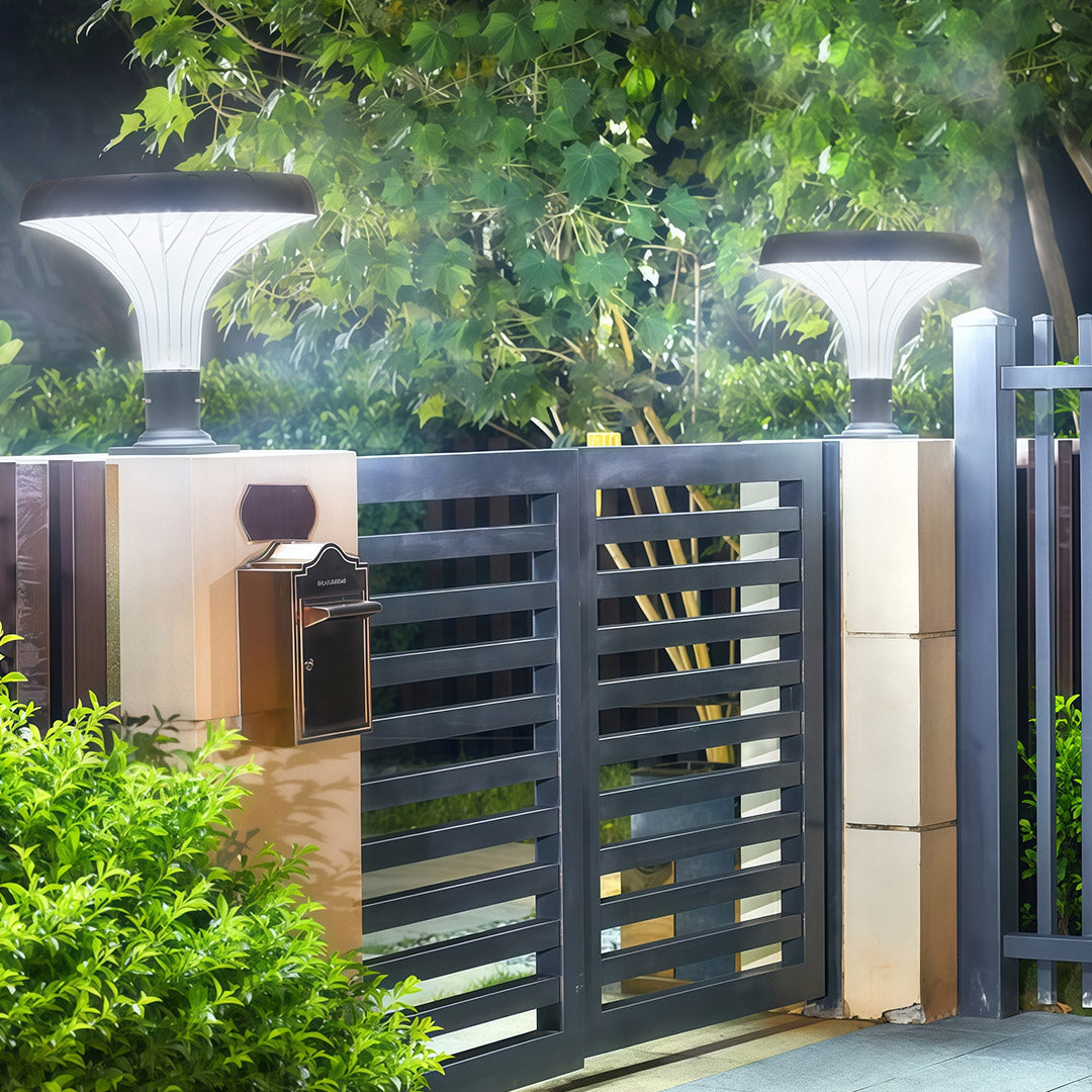 Outdoor Pillar Light — Black Die-Cast Aluminum, Solar or Hardwired, 20W / 50W LED, 3000K / 6000K, IP65 Weatherproof