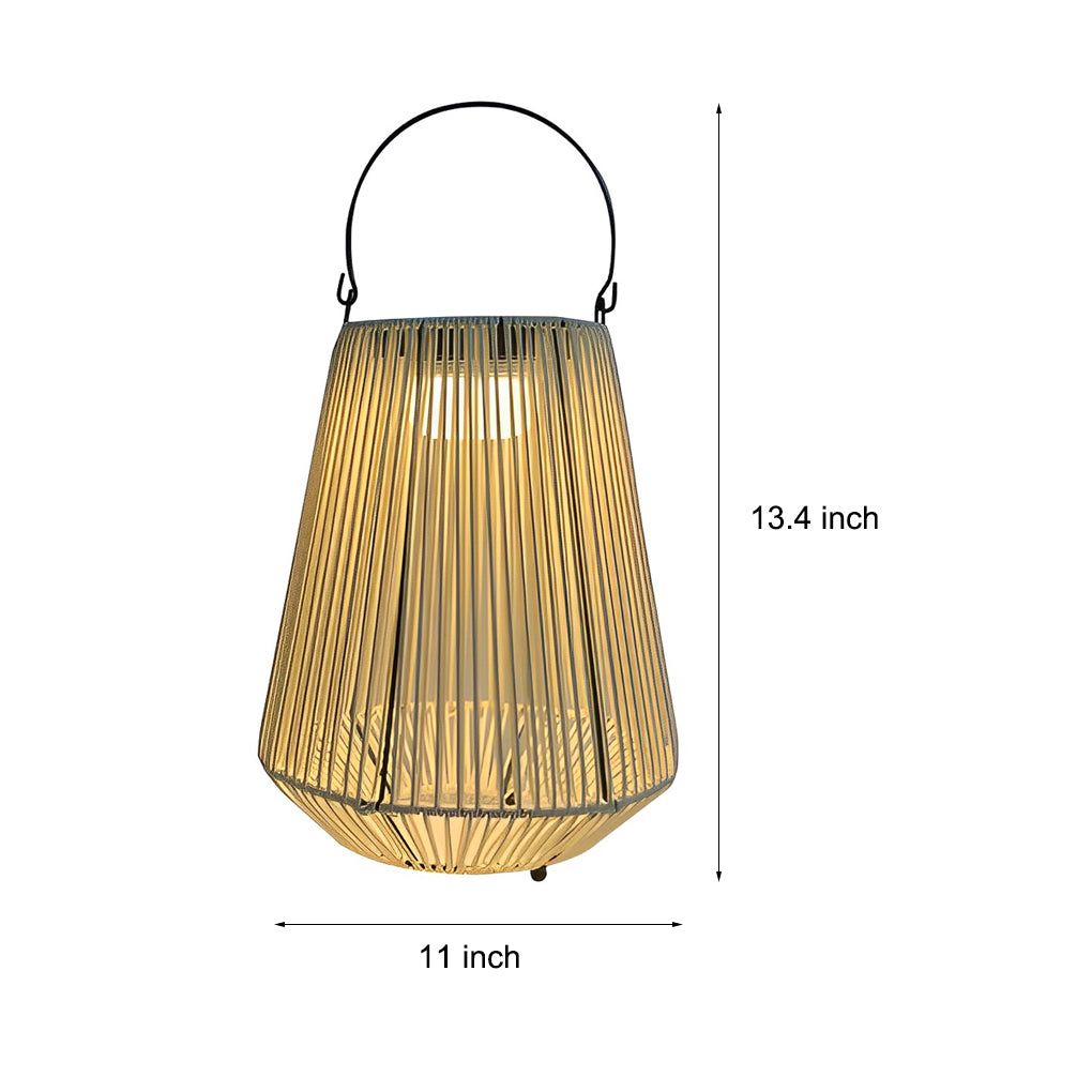 Handwoven Rattan Portable Solar Lantern — Iron Frame, LED, IP65 Weatherproof, 3000K Warm White
