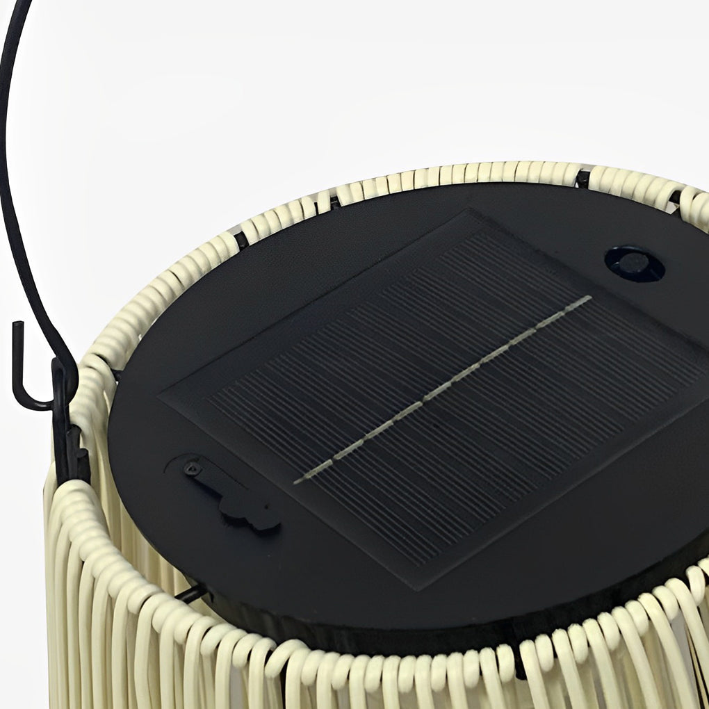 Handwoven Rattan Portable Solar Lantern — Iron Frame, LED, IP65 Weatherproof, 3000K Warm White