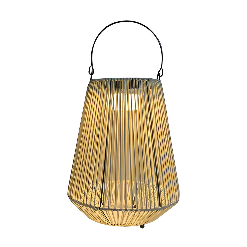 Handwoven Rattan Portable Solar Lantern — Iron Frame, LED, IP65 Weatherproof, 3000K Warm White