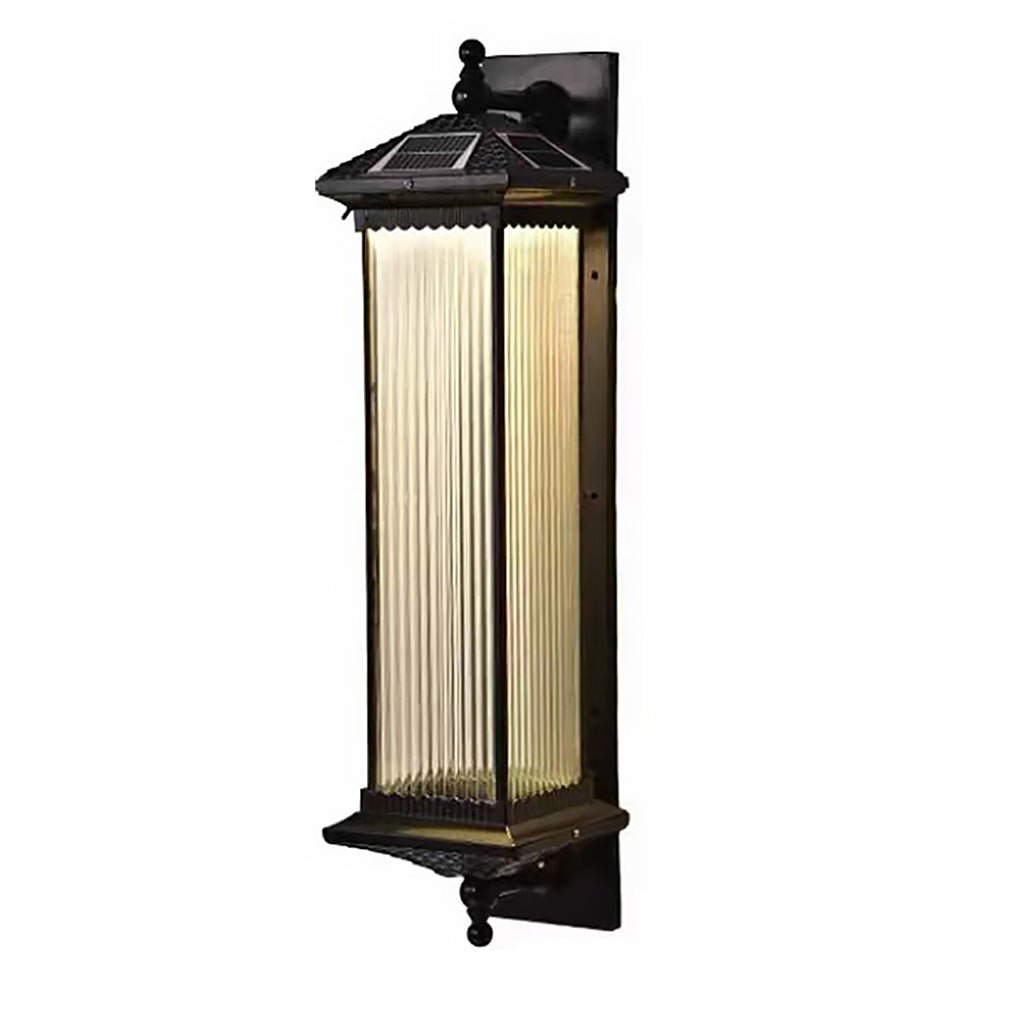Vintage Striped Glass Solar Outdoor Wall Sconce — Die-Cast Aluminum, LED, IP55 Weatherproof, 10W