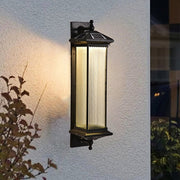 Vintage Striped Glass Solar Outdoor Wall Sconce — Die-Cast Aluminum, LED, IP55 Weatherproof, 10W