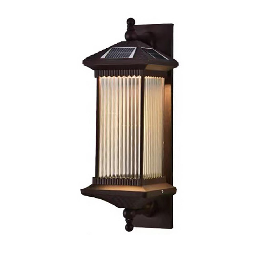 Vintage Striped Glass Solar Outdoor Wall Sconce — Die-Cast Aluminum, LED, IP55 Weatherproof, 10W