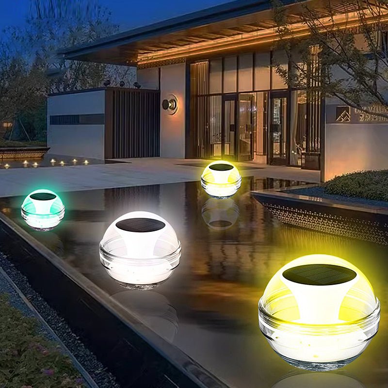 RGB Dimmable Floating Solar Pool Light — PC, LED, 6000K / 3000K / RGB, IP65, Auto Dusk-to-Dawn, 4.1" Diameter