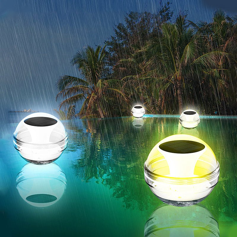 RGB Dimmable Floating Solar Pool Light — PC, LED, 6000K / 3000K / RGB, IP65, Auto Dusk-to-Dawn, 4.1" Diameter