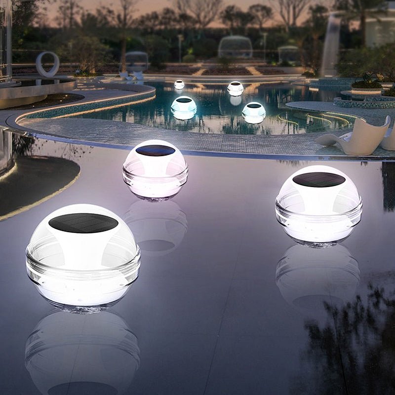 RGB Dimmable Floating Solar Pool Light — PC, LED, 6000K / 3000K / RGB, IP65, Auto Dusk-to-Dawn, 4.1" Diameter