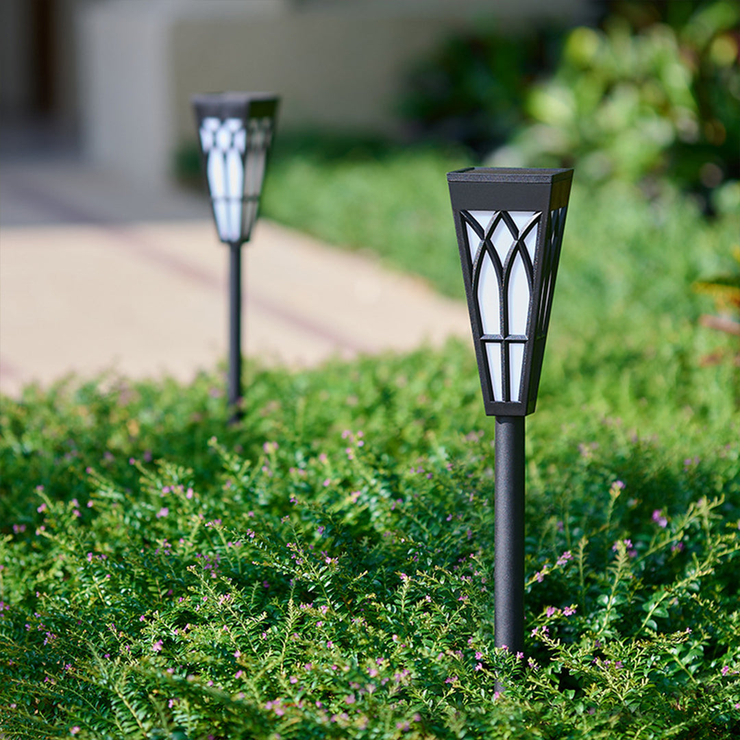 Flame-Flicker Solar Path Light — Aluminum, LED, IP55 Weatherproof, Dusk-to-Dawn