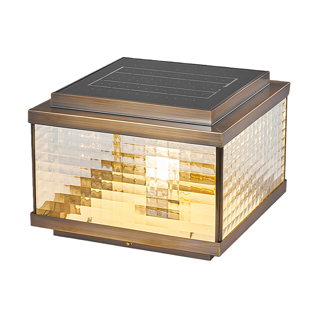 All-Copper Outdoor Pillar Cap Light — Transparent Glass, Solar / Hardwired, Four-Color Remote Control, 2200mAh, Four Sizes