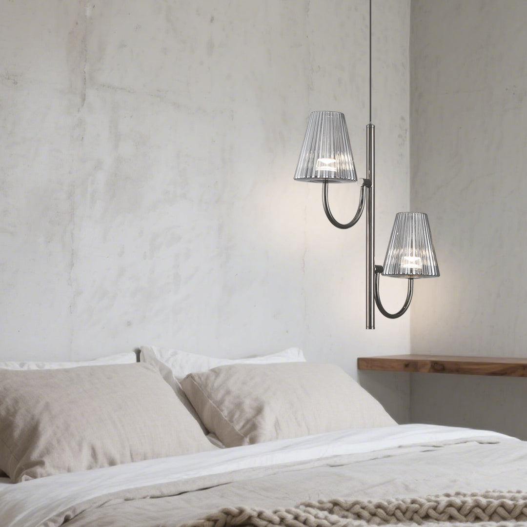 Minimalist Industrial Cone Pendant Light — Pearl Black Aluminum, Ash-Gray Glass, 2- or 3-Light, 12W / 18W, 3-Step Dimming