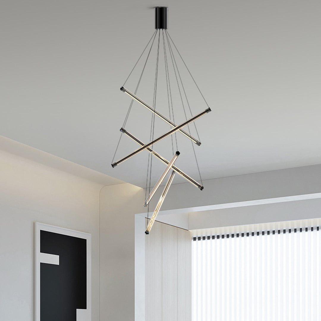 Minimalist LED Linear Chandelier — Stainless Steel & Acrylic, 3/5/7-Light, 36W–140W, 4000K RA97, Black or Gold