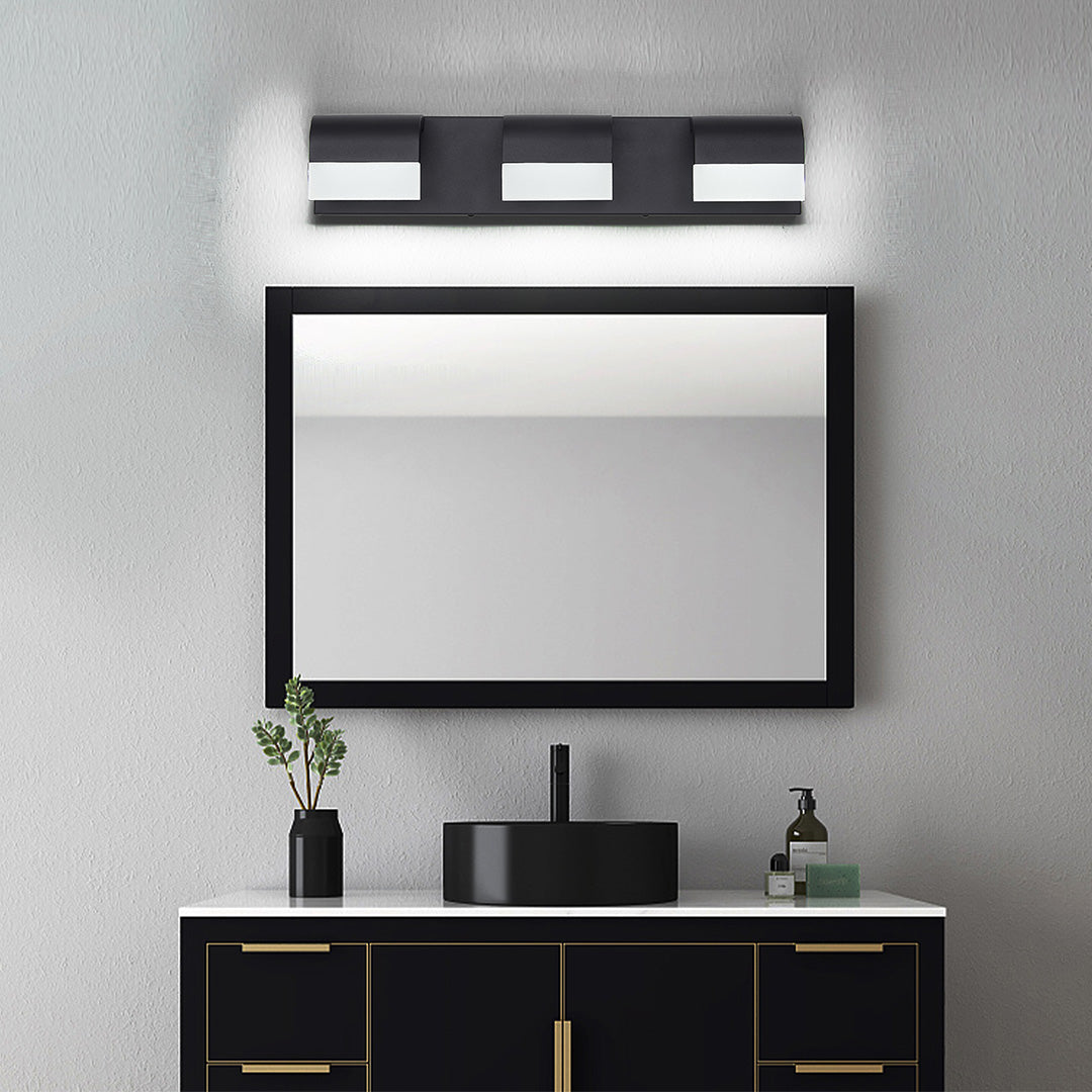 Modern Bathroom Vanity Light — Black Iron, White Acrylic, Integrated LED 6000K, 3- to 6-Light
