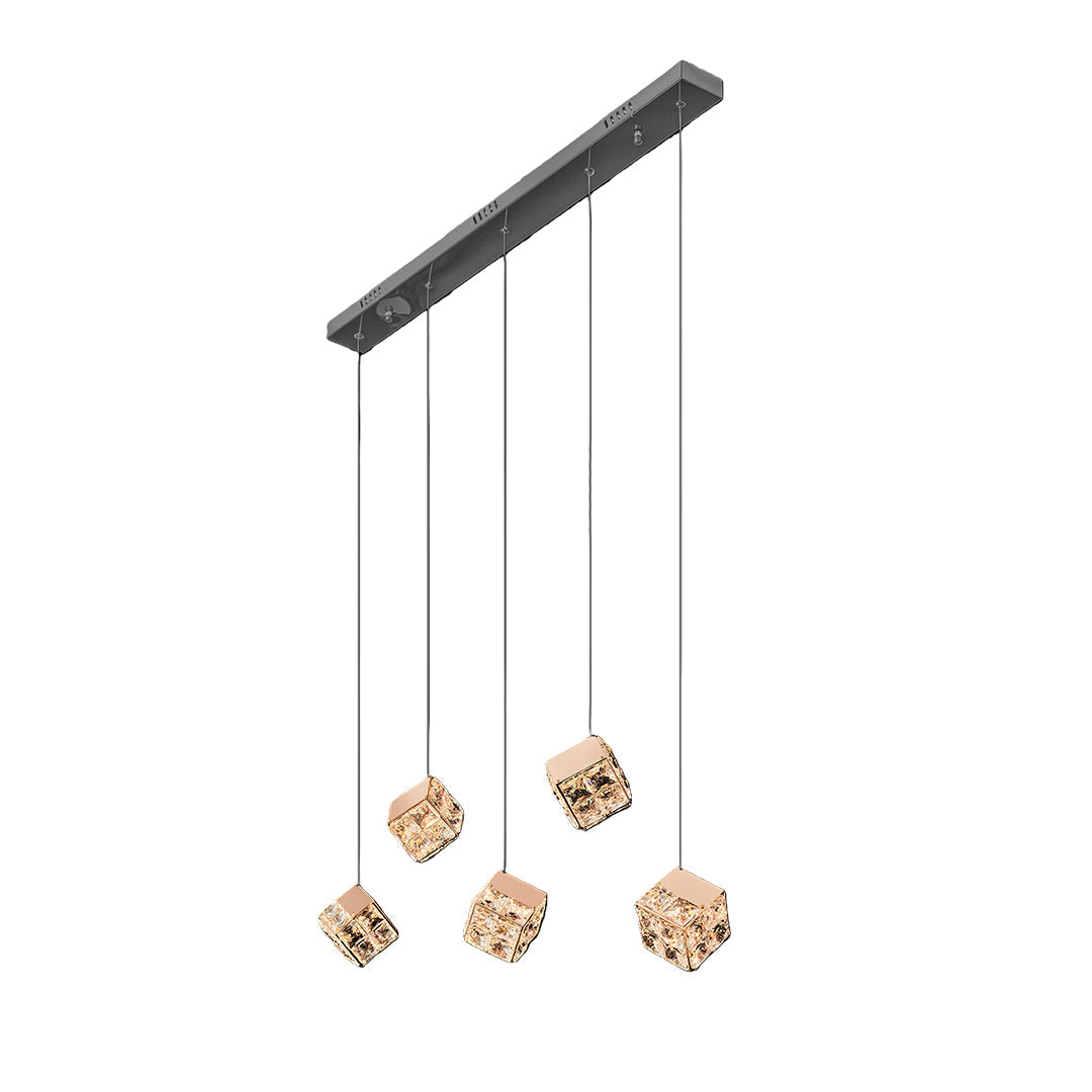 Rubik's Cube Crystal Chandelier — Champagne Gold, LED, 3-Step Dimming, 59.1" Chain, 6- to 17-Head