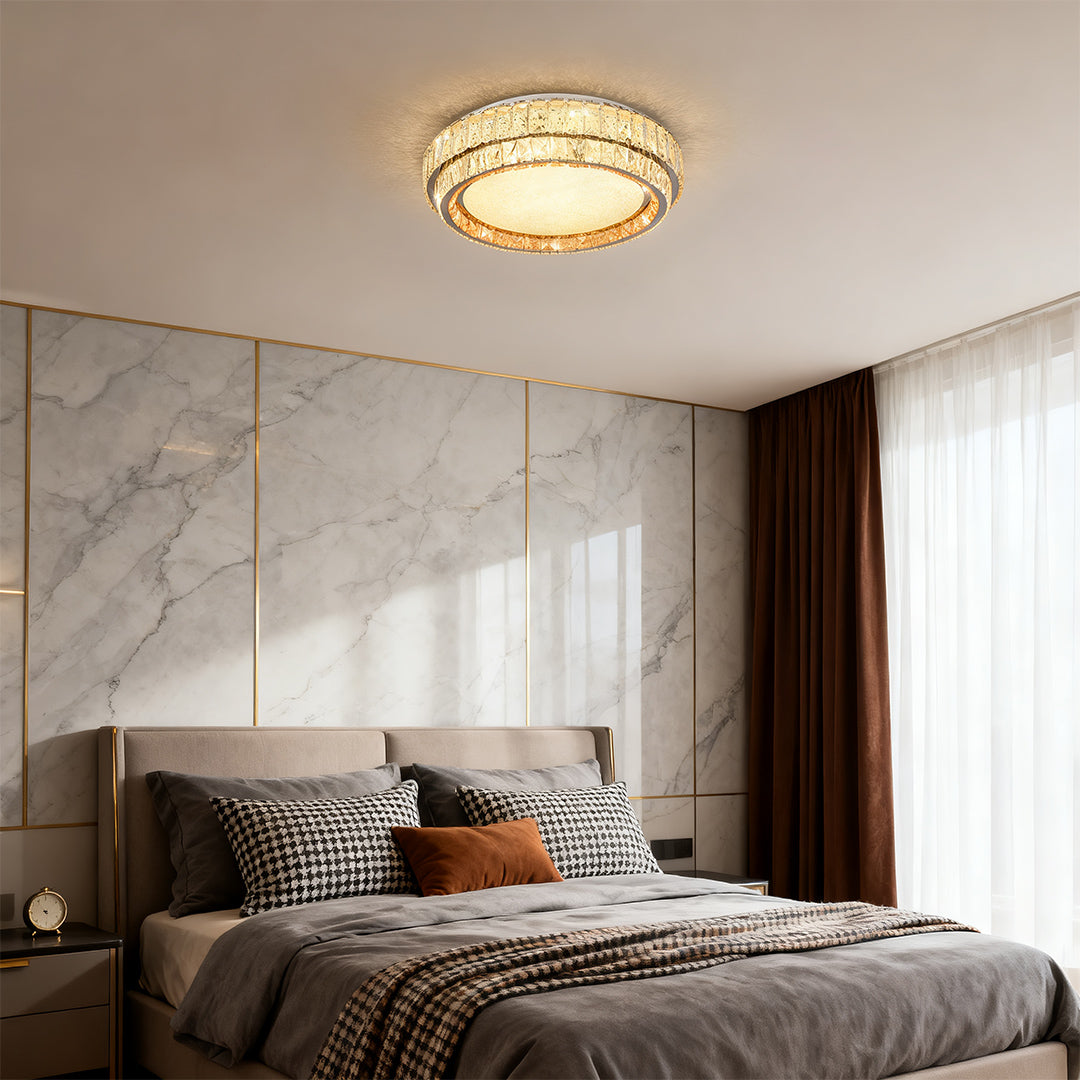 Modern Crystal Flush-Mount — Stainless Steel, Chrome, Full-Spectrum Eye-Care LED, Three-Color Dimming, Round / Square / Rectangle
