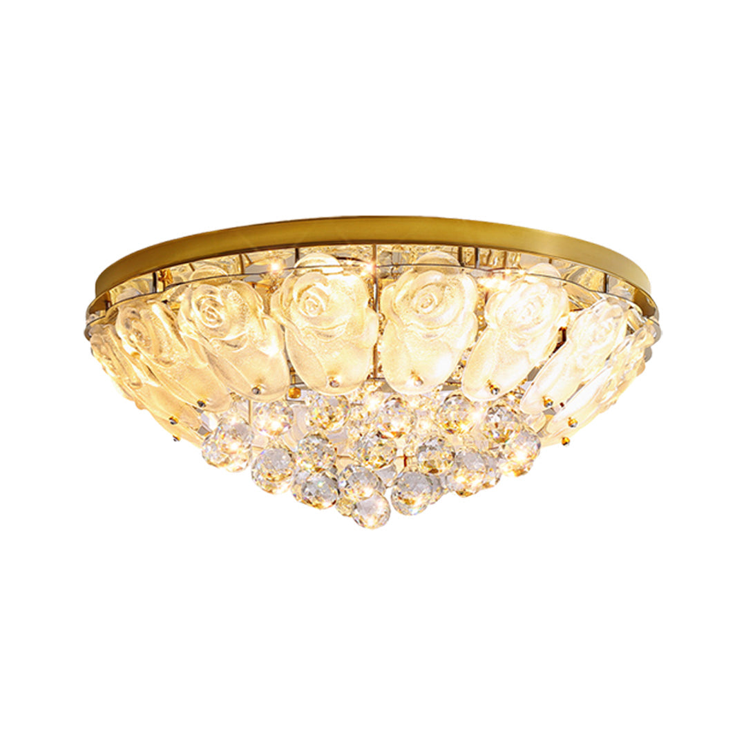 French Crystal Flush-Mount Ceiling Light — Gold Stainless Steel, LED, 3-Step Dimming (3000K/4500K/6000K), 17.7"–39.4"