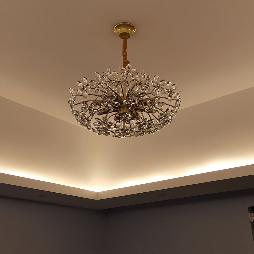 Crystal Flower Chandelier — Iron, French Country, Three-Color Dimming, E14, 45cm / 60cm