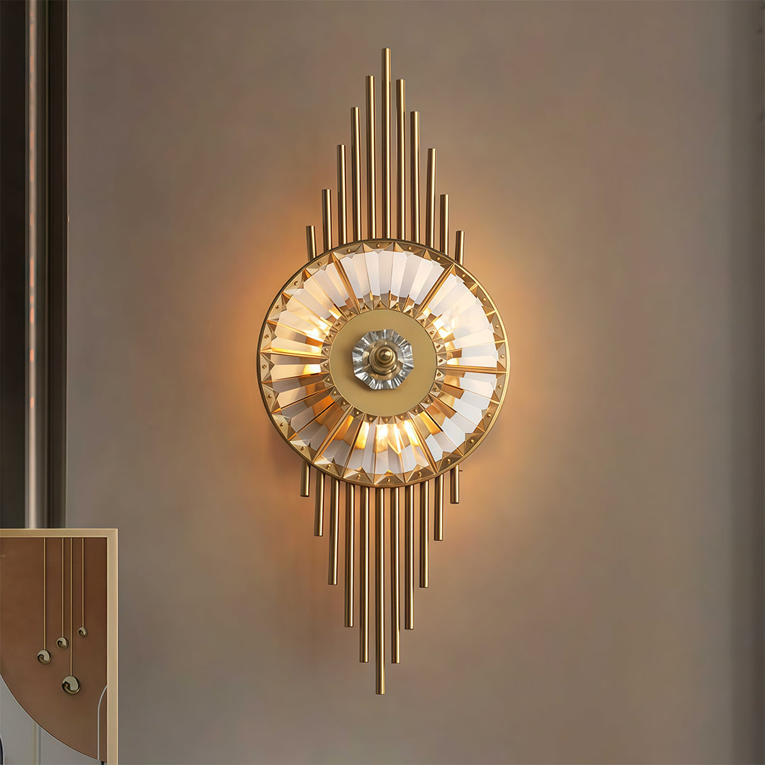 Crystal Diffused Wall Sconce — Brass-Tone Stainless Steel, Cut Crystal, E14, Hardwired, 25.6"