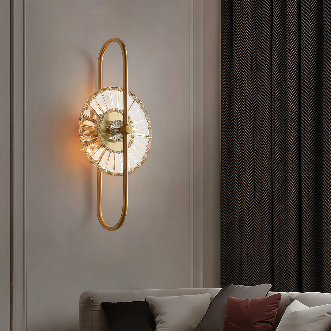 Vertical Crystal Wall Sconce — Gold Iron Frame, E14, Hardwired, 24.8" Minimalist