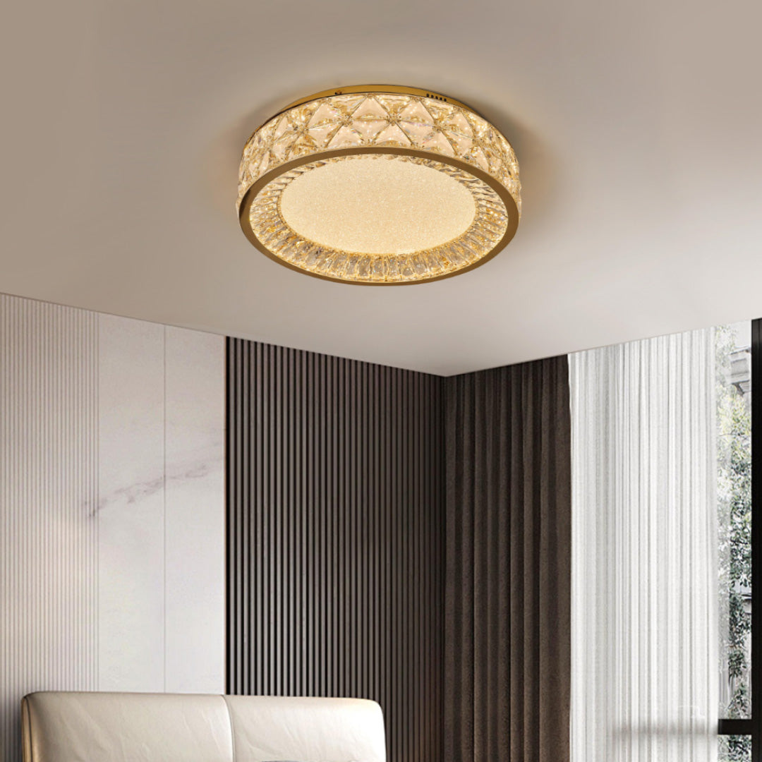 Crystal Flush-Mount Ceiling Light — Champagne Gold Carbon Steel, LED, Three-Color Dimming, 15.8"–23.6"