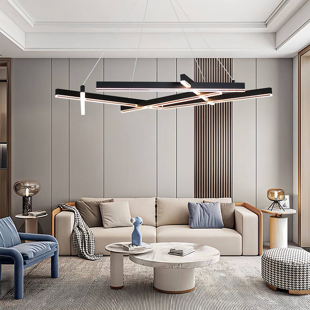 Geometric Branch Chandelier — Matte Black Aluminum, Acrylic, LED, Three-Step Dimming, 2 Sizes