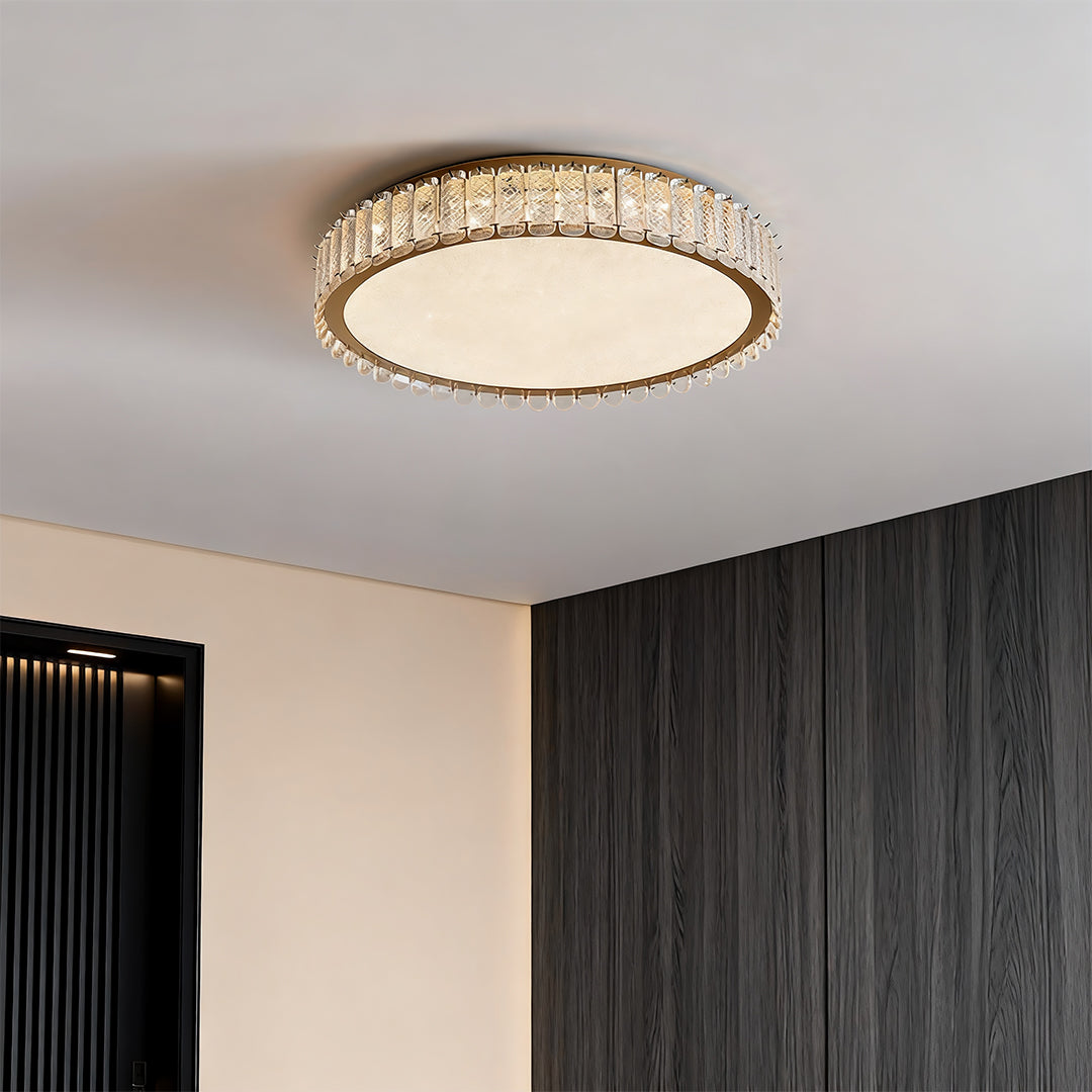 Crystal Flush-Mount Ceiling Light — Chrome Stainless Steel, LED, Three-Color Dimming, Round & Rectangular Sizes