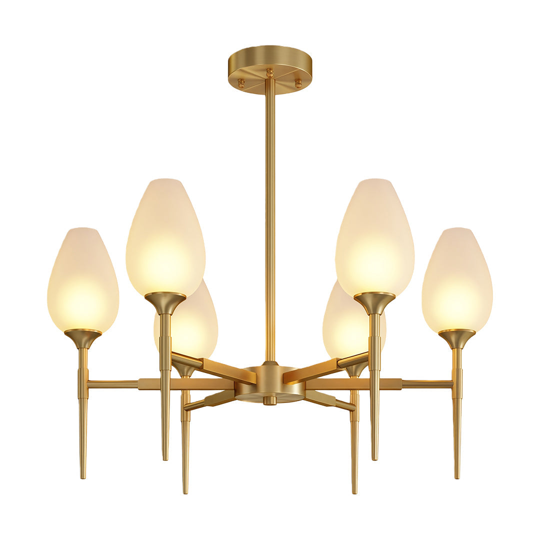 Minimalist Glass Chandelier — Brass Frame, Transparent Glass Shades, G9, 4-, 6-, or 8-Light