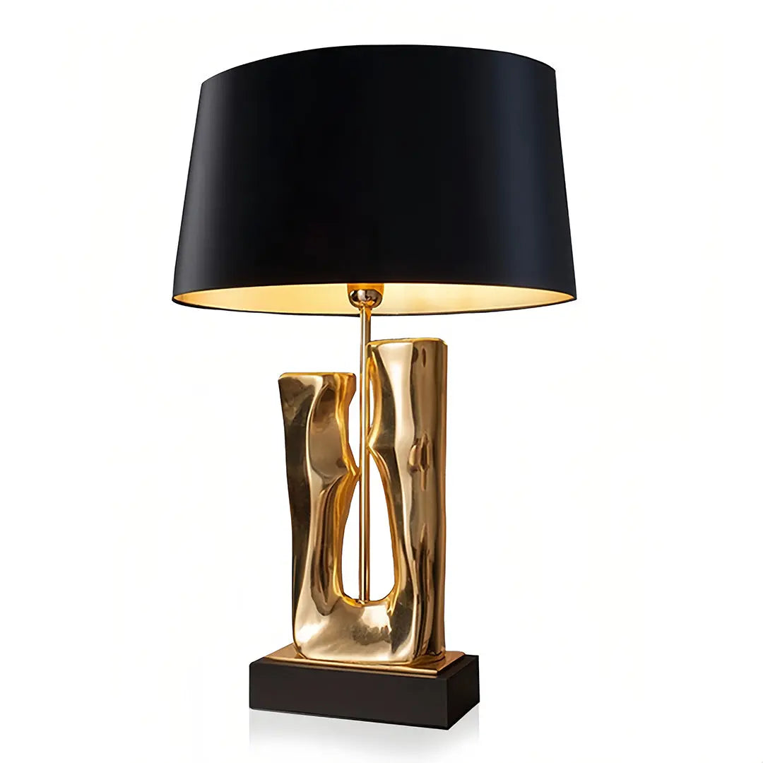 Elegant Drum Shade Lamp with Sculptural Gold and Black Base Luxe