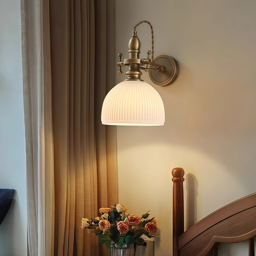 Vintage Reading Wall Sconce — Brass, Transparent Glass Shade, E14 Hardwired