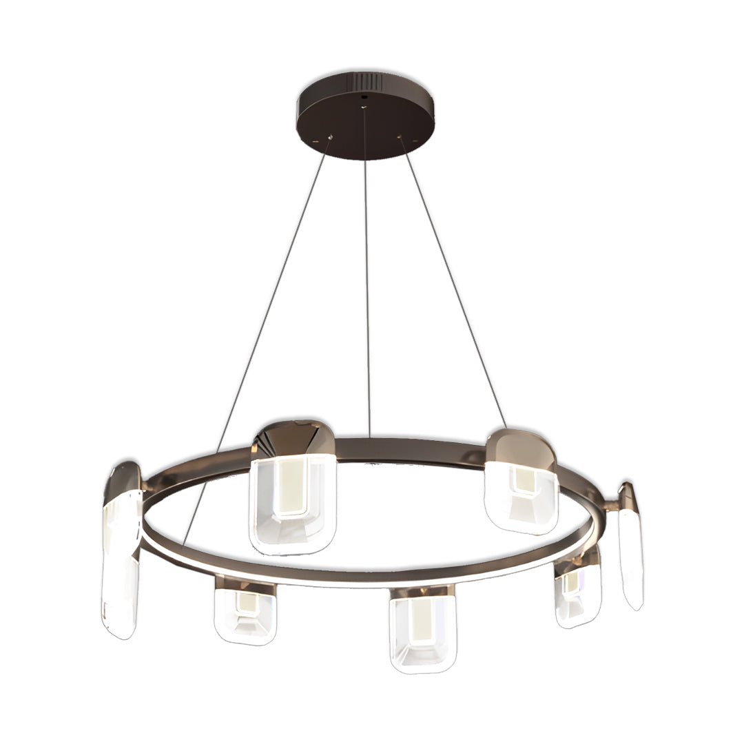Minimalist Crystal Chandelier — Gold Aluminum, LED, Three-Color Dimming (3000K/4500K/6000K), 6- to 18-Light Configurations