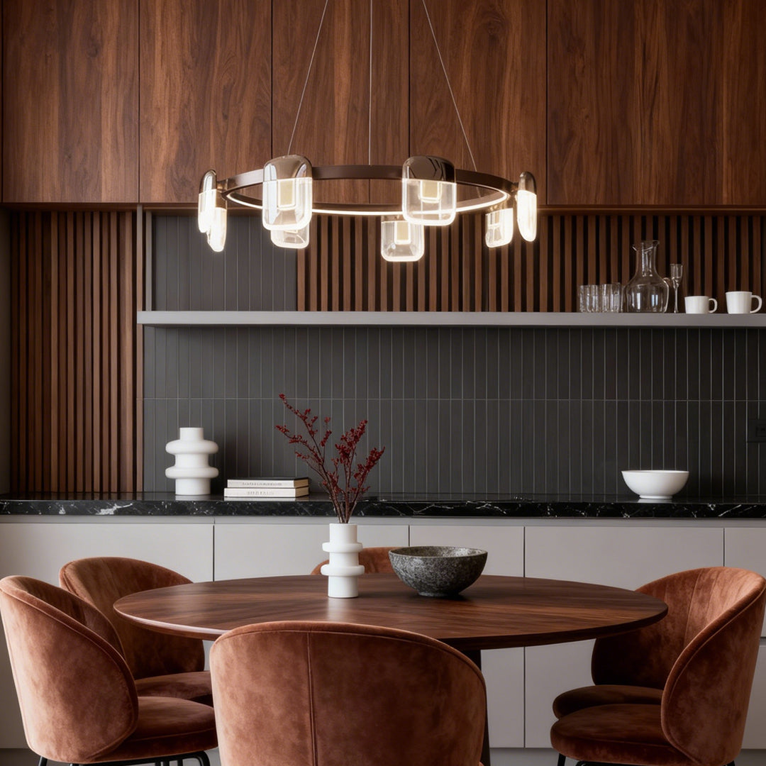 Minimalist Crystal Chandelier — Gold Aluminum, LED, Three-Color Dimming (3000K/4500K/6000K), 6- to 18-Light Configurations