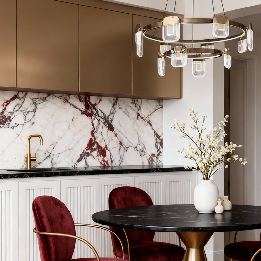 Minimalist Crystal Chandelier — Gold Aluminum, LED, Three-Color Dimming (3000K/4500K/6000K), 6- to 18-Light Configurations