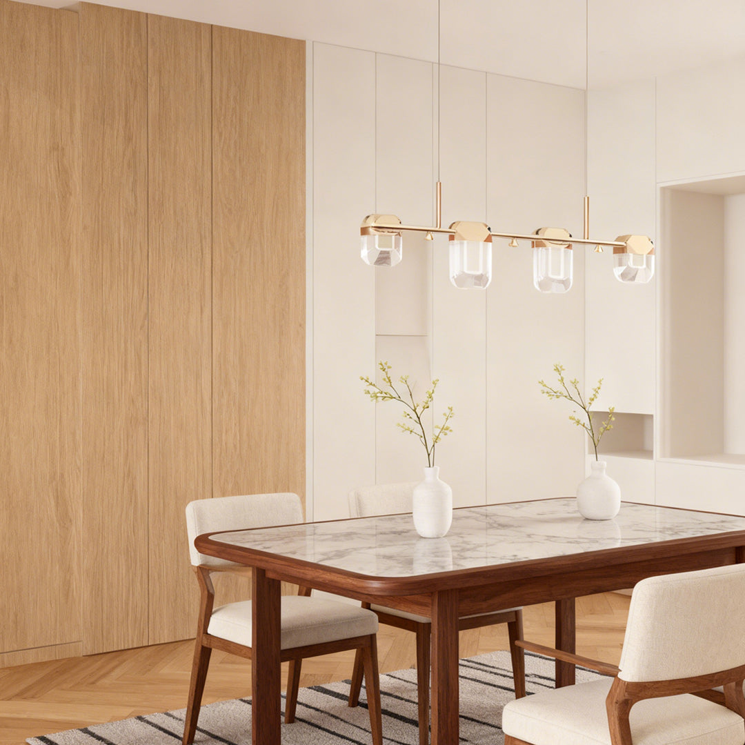 Minimalist Crystal Chandelier — Gold Aluminum, LED, Three-Color Dimming (3000K/4500K/6000K), 6- to 18-Light Configurations