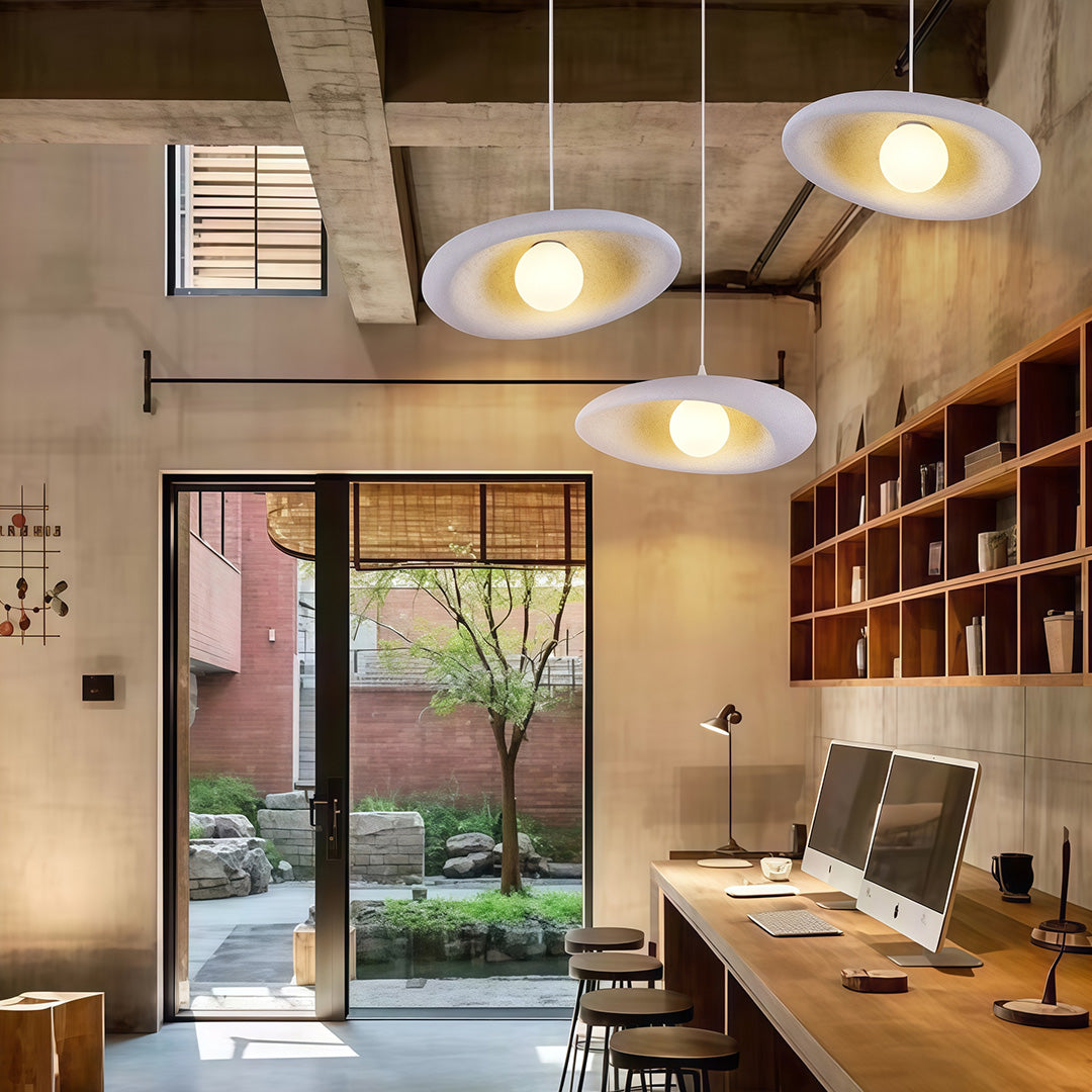 Wabi-Sabi Minimalist Pendant Light — Metal, PS Diffuser, Stone Paint Finish, G9, 15.75" Wide, 59.1" Adjustable Chain