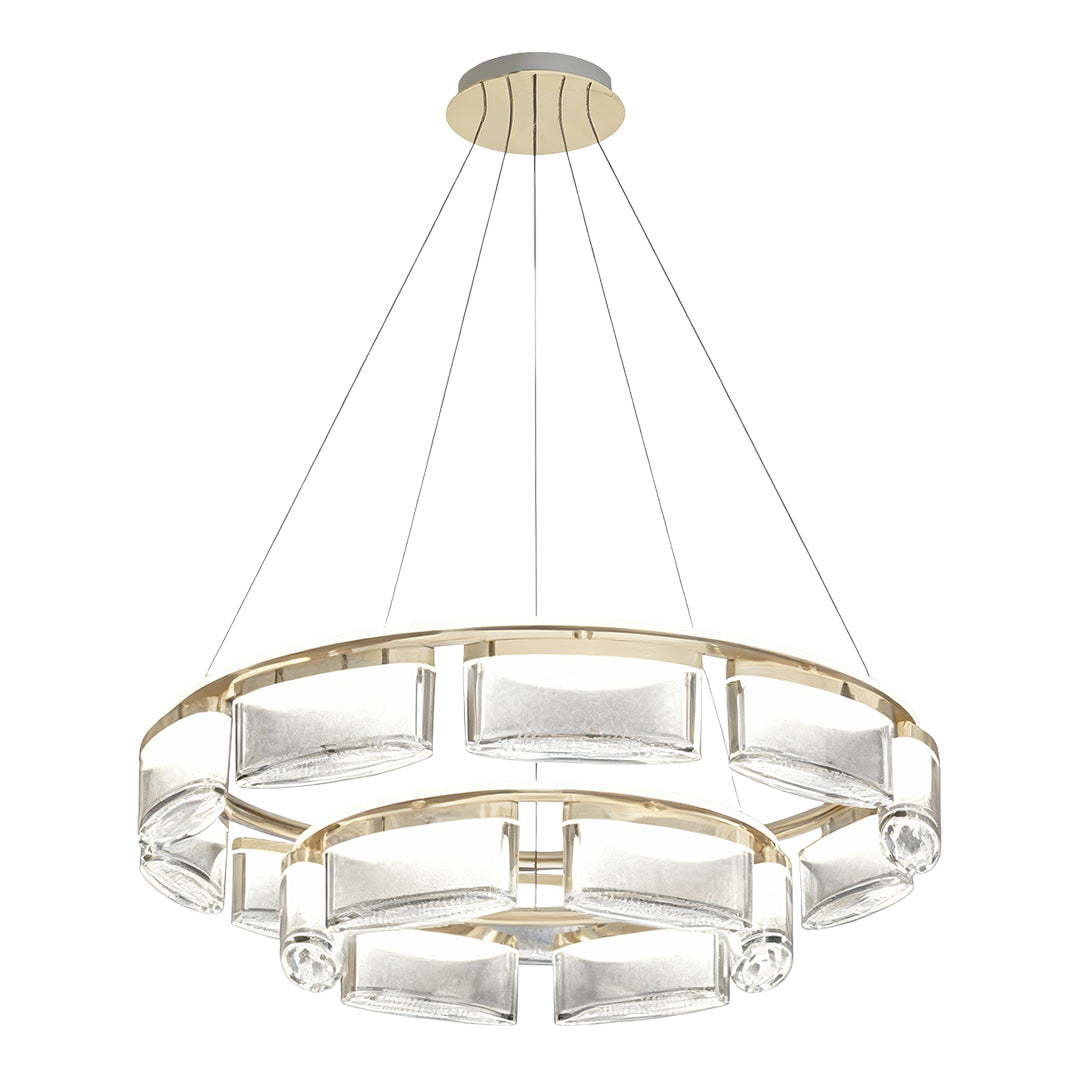 Modern Crystal Chandelier — Gold Aluminum Frame, Three-Color Dimming (3000K/4500K/6000K), Single & Double-Layer Configurations