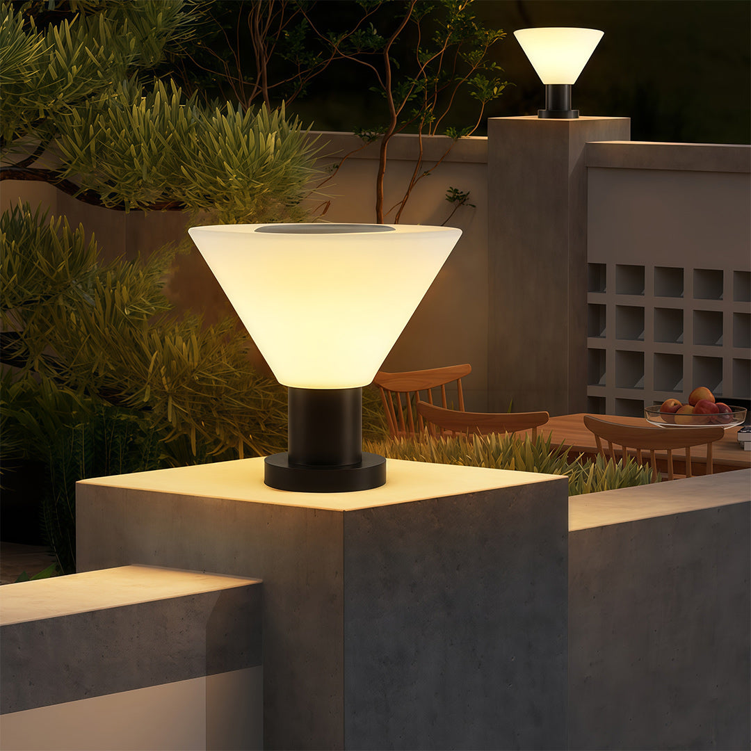 Minimalist Outdoor Garden Pillar Light — Stainless Steel, IP65, Solar or Hardwired E27, 3-Step Dimming, Black / White