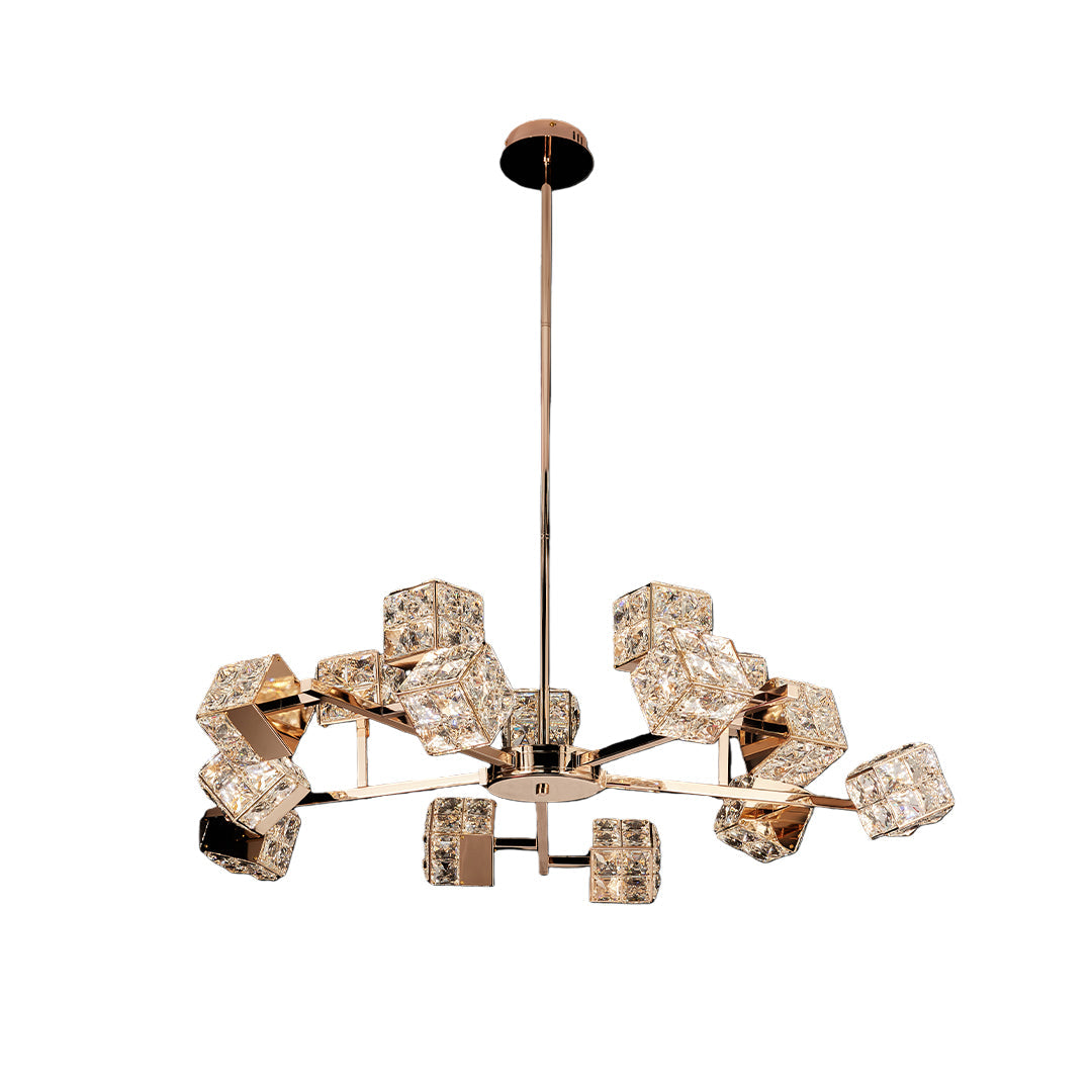 Cube Crystal Chandelier — Gold, LED, 3-Step Dimming, 6 to 15-Light Configurations